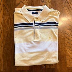 IZOD Men's Polo Shirt in Cream with Navy and White Stripes